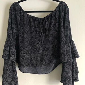Rock Etiquette Front Tie Bell Sleeves Blouse Top